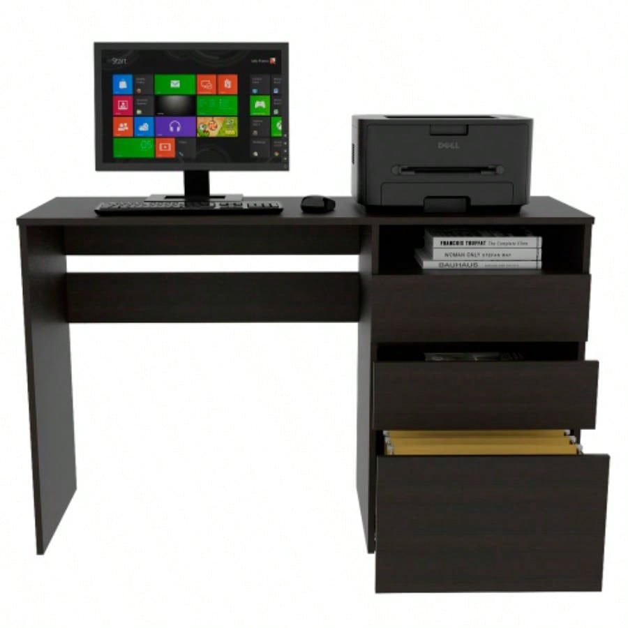 Kenai 3 Drawers Computer Desk, One Shelf, Black