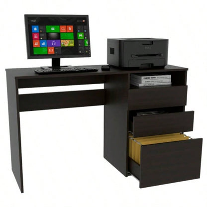 Kenai 3 Drawers Computer Desk, One Shelf, Black