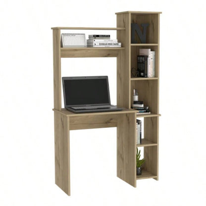Desk, Five Shelves, Two Superior Shelves, Light Oak