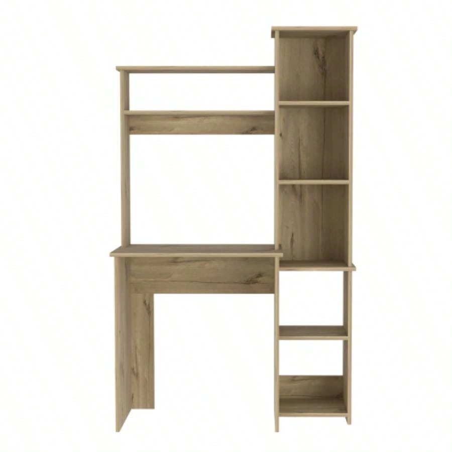 Desk, Five Shelves, Two Superior Shelves, Light Oak