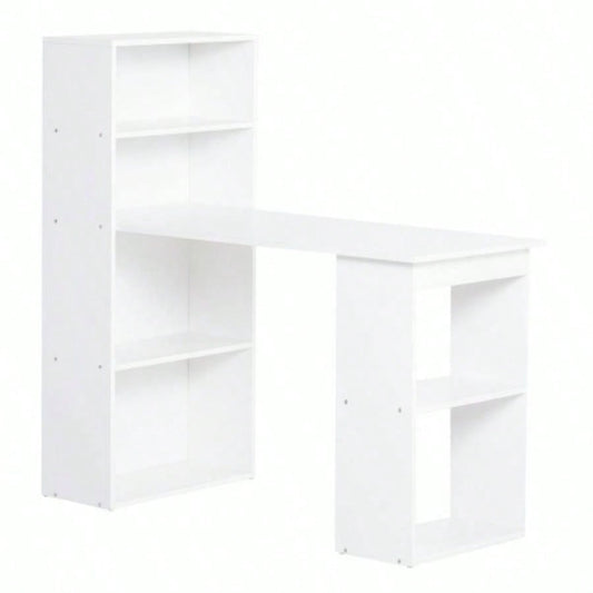 HOMCOM Modern Home Office Desk with 6 - Tier Storage Shelves, 47 Writing Table with Bookshelf, White