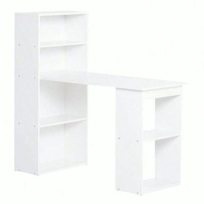 HOMCOM Modern Home Office Desk with 6 - Tier Storage Shelves, 47 Writing Table with Bookshelf, White