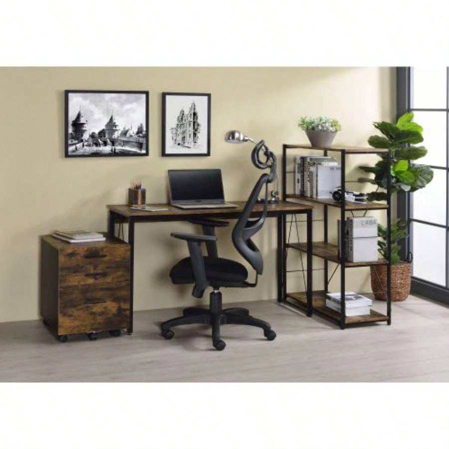Zaidin Weathered Oak Black Writing Desk