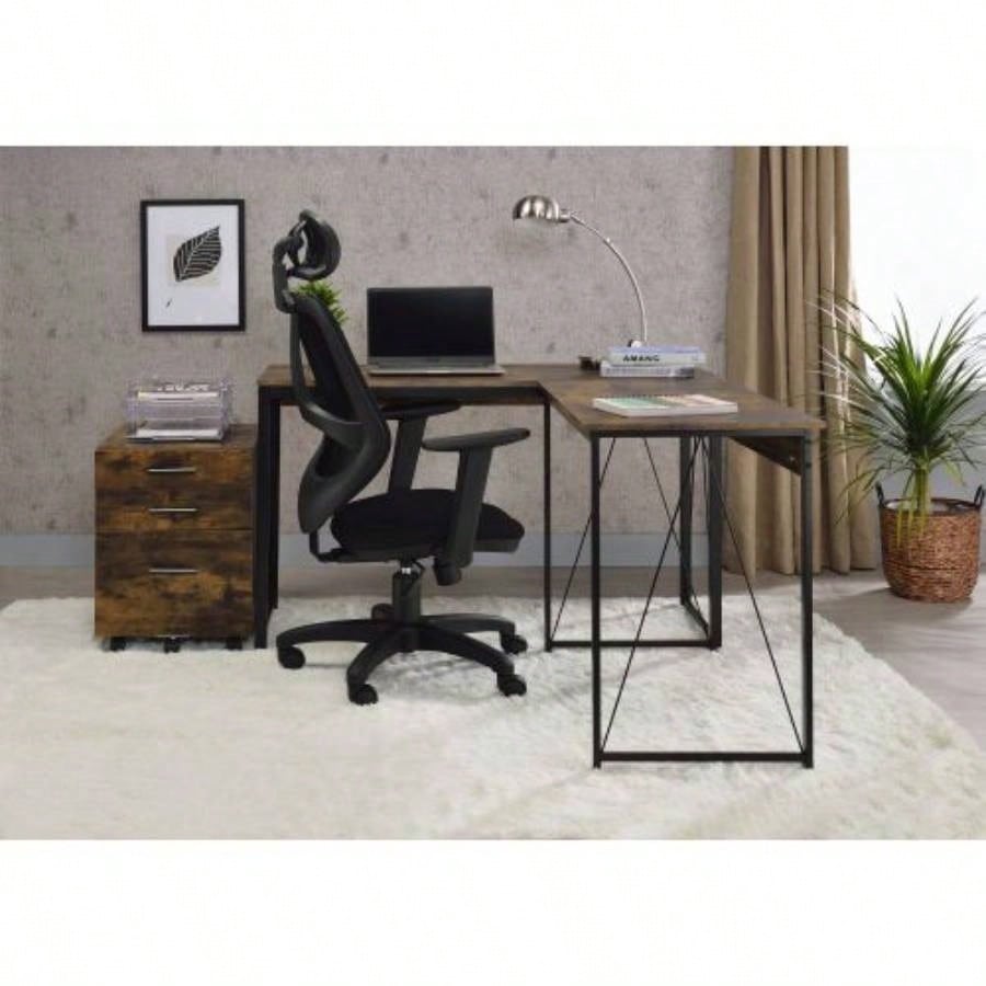 Zaidin Weathered Oak Black Writing Desk