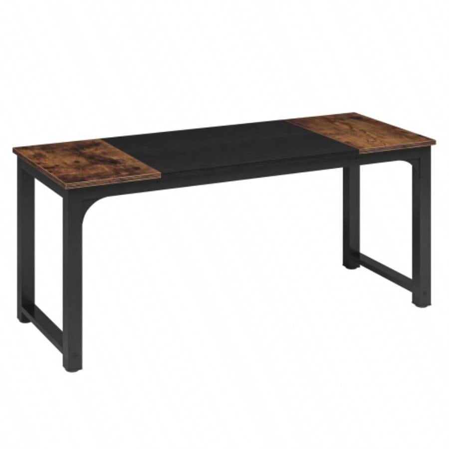 70.8 Executive Office Desk, Large Modern Computer Workstation with Thick Metal Frame, Rustic Vintage Gray Black Business Furniture Home Office
