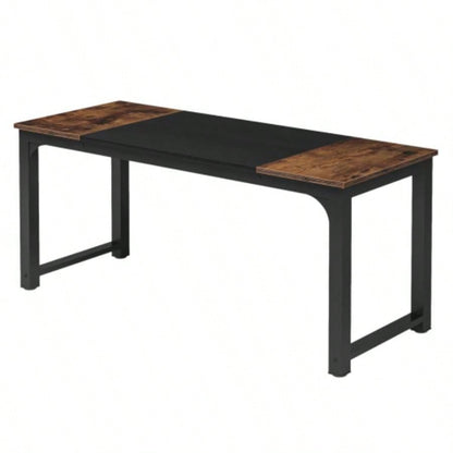 70.8 Executive Office Desk, Large Modern Computer Workstation with Thick Metal Frame, Rustic Vintage Gray Black Business Furniture Home Office