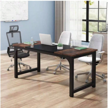 70.8 Executive Office Desk, Large Modern Computer Workstation with Thick Metal Frame, Rustic Vintage Gray Black Business Furniture Home Office