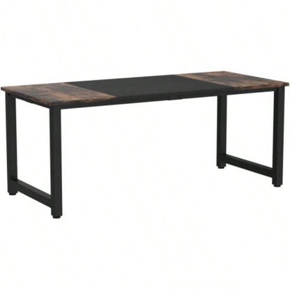 70.8 Executive Office Desk, Large Modern Computer Workstation with Thick Metal Frame, Rustic Vintage Gray Black Business Furniture Home Office