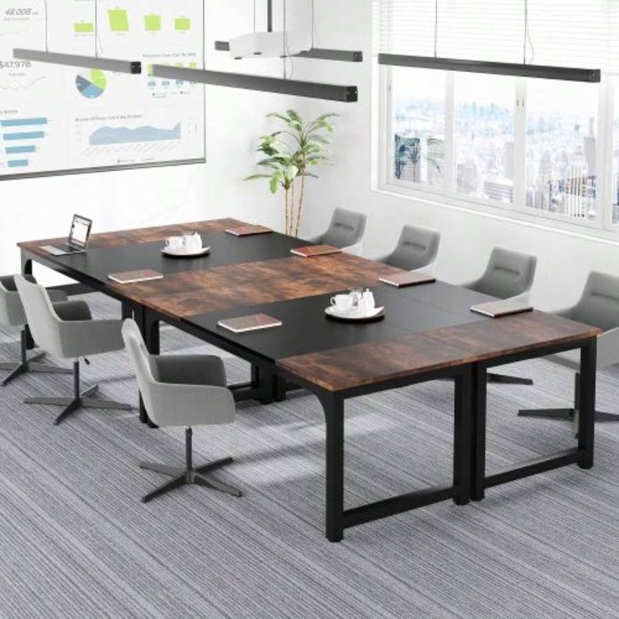 70.8 Executive Office Desk, Large Modern Computer Workstation with Thick Metal Frame, Rustic Vintage Gray Black Business Furniture Home Office