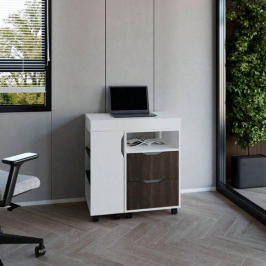 Extendable Desk, 2 Drawers, 4 Shelves, 4 Wheels