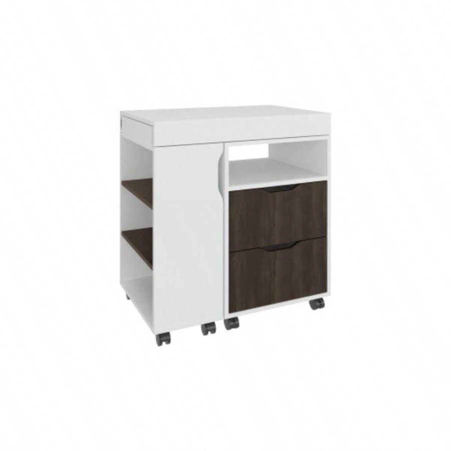 Extendable Desk, 2 Drawers, 4 Shelves, 4 Wheels