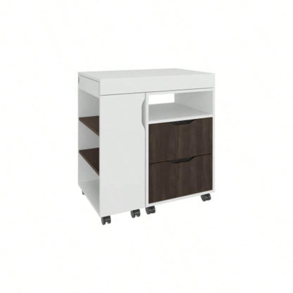 Extendable Desk, 2 Drawers, 4 Shelves, 4 Wheels