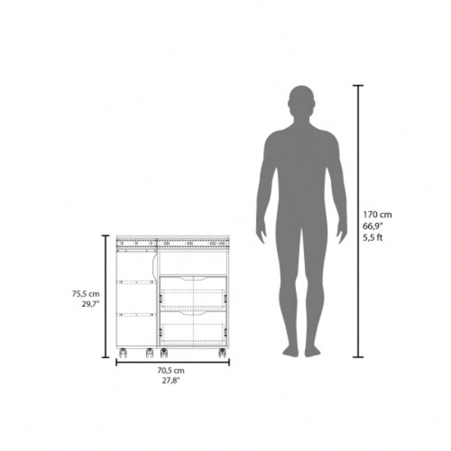 Extendable Desk, 2 Drawers, 4 Shelves, 4 Wheels