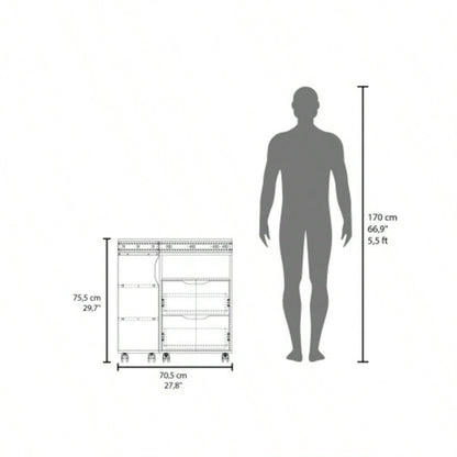 Extendable Desk, 2 Drawers, 4 Shelves, 4 Wheels