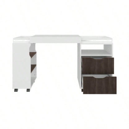 Extendable Desk, 2 Drawers, 4 Shelves, 4 Wheels