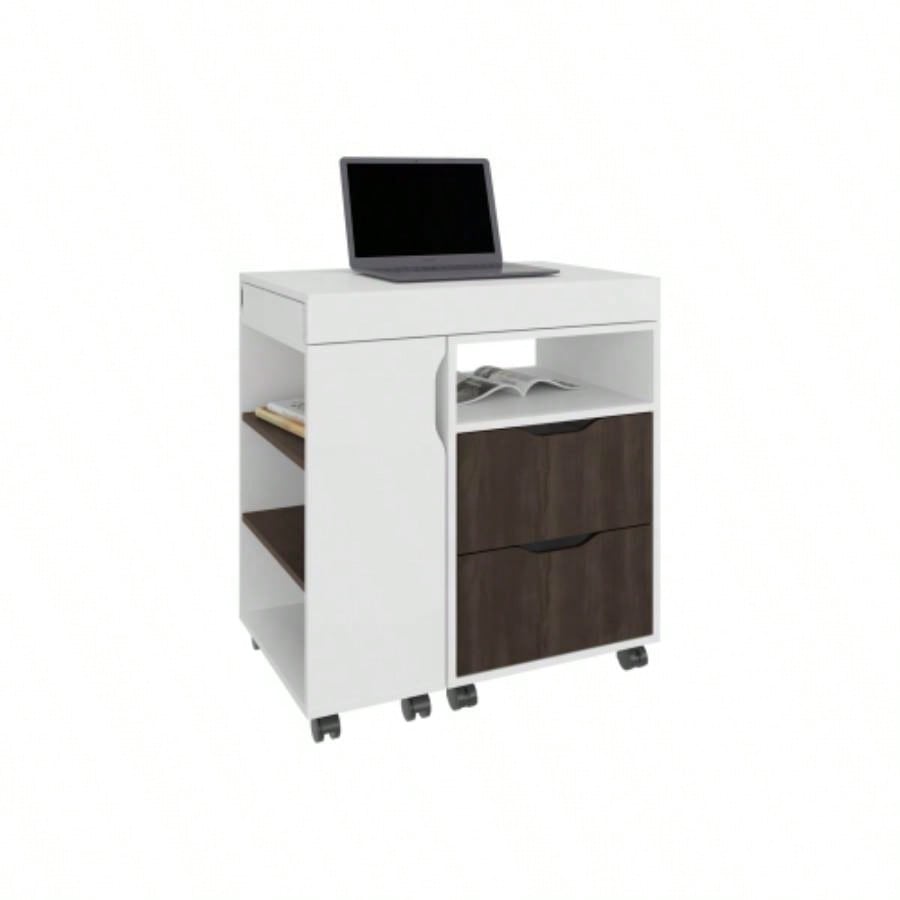 Extendable Desk, 2 Drawers, 4 Shelves, 4 Wheels