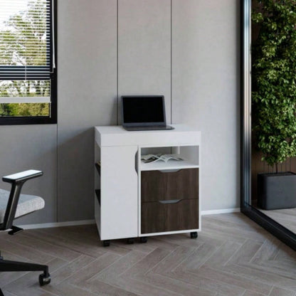 Extendable Desk, 2 Drawers, 4 Shelves, 4 Wheels