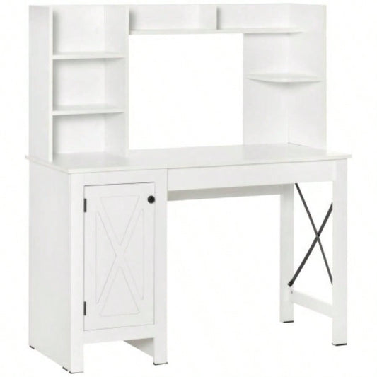 HOMCOM Farmhouse Computer Desk with Hutch and Cabinet, Home office Desk with Storage, Study, White