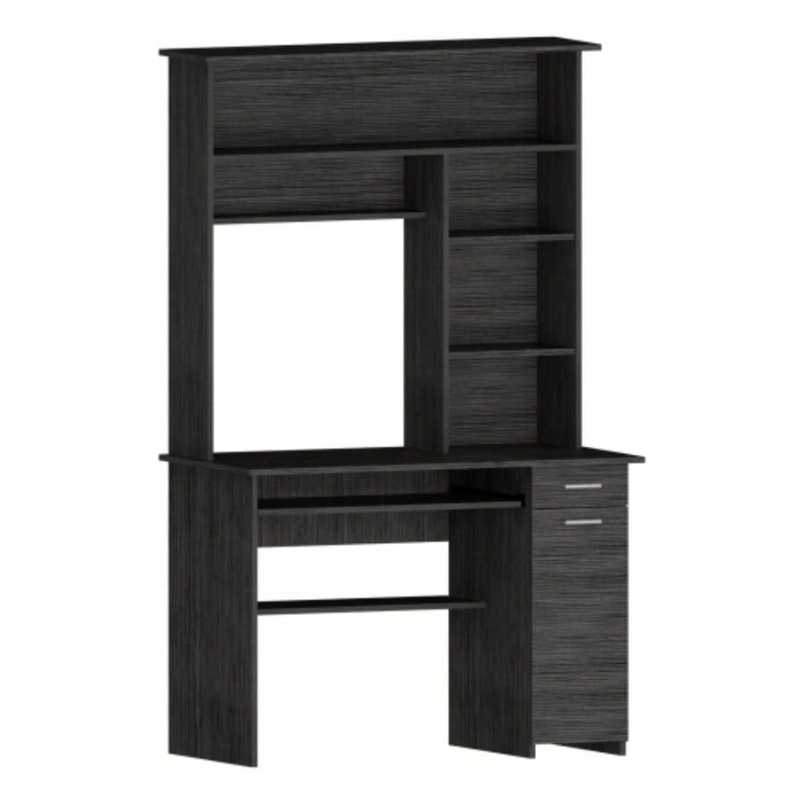 Weston Two Writing Computer Desk, Hutch, Single Drawer and Cabinet, Six Shelves
