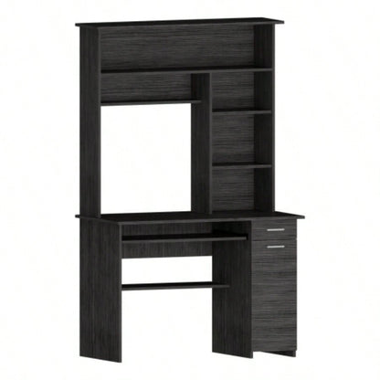 Weston Two Writing Computer Desk, Hutch, Single Drawer and Cabinet, Six Shelves