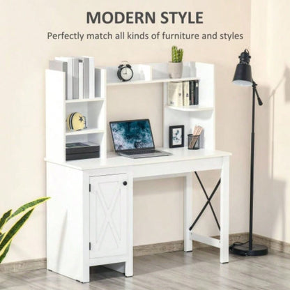 HOMCOM Farmhouse Computer Desk with Hutch and Cabinet, Home office Desk with Storage, Study, White