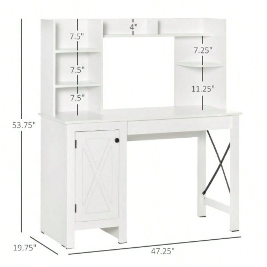 HOMCOM Farmhouse Computer Desk with Hutch and Cabinet, Home office Desk with Storage, Study, White