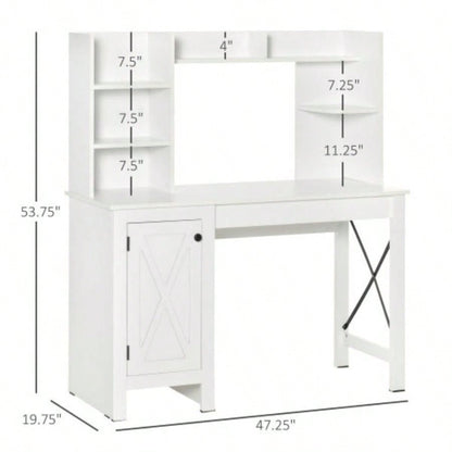 HOMCOM Farmhouse Computer Desk with Hutch and Cabinet, Home office Desk with Storage, Study, White
