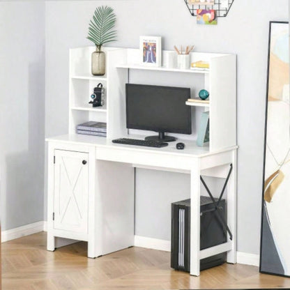 HOMCOM Farmhouse Computer Desk with Hutch and Cabinet, Home office Desk with Storage, Study, White