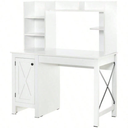HOMCOM Farmhouse Computer Desk with Hutch and Cabinet, Home office Desk with Storage, Study, White
