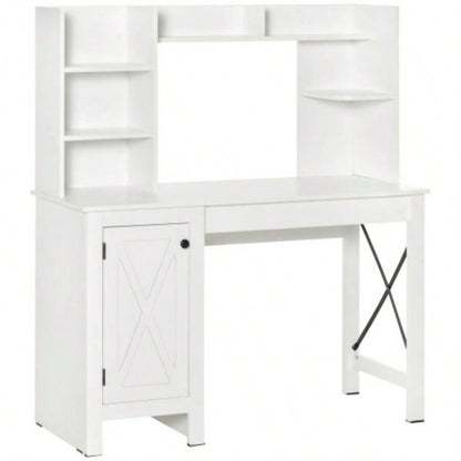 HOMCOM Farmhouse Computer Desk with Hutch and Cabinet, Home office Desk with Storage, Study, White