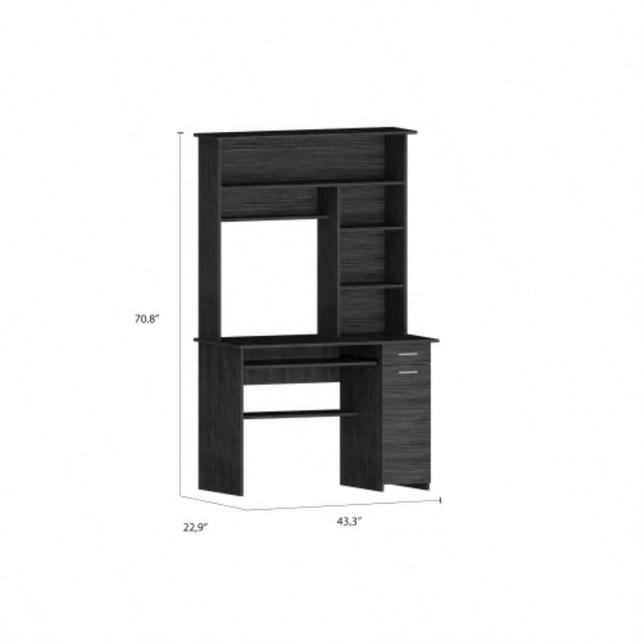 Weston Two Writing Computer Desk, Hutch, Single Drawer and Cabinet, Six Shelves
