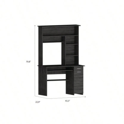Weston Two Writing Computer Desk, Hutch, Single Drawer and Cabinet, Six Shelves