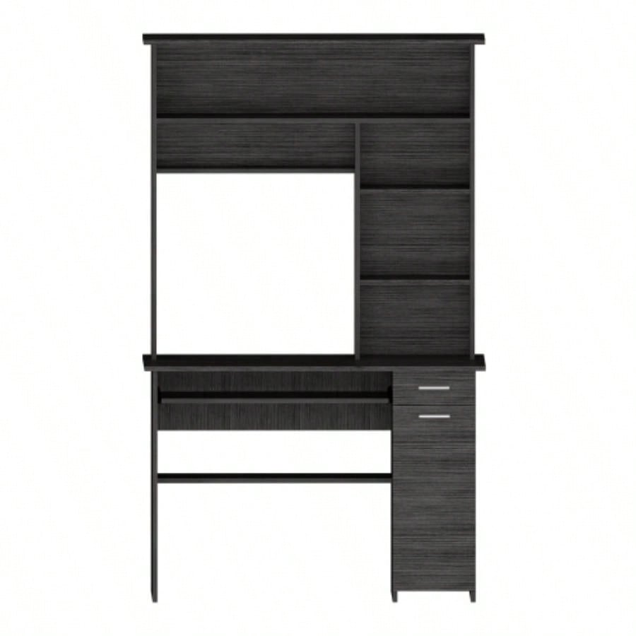 Weston Two Writing Computer Desk, Hutch, Single Drawer and Cabinet, Six Shelves