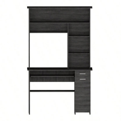 Weston Two Writing Computer Desk, Hutch, Single Drawer and Cabinet, Six Shelves