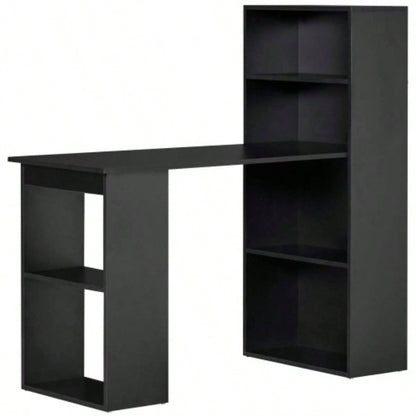 HOMCOM Modern Home Office Desk with 6 - Tier Storage Shelves, 47 Writing Table with Bookshelf, Black