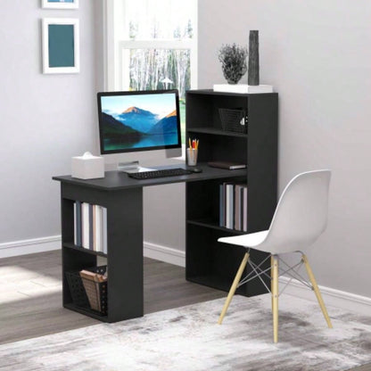 HOMCOM Modern Home Office Desk with 6 - Tier Storage Shelves, 47 Writing Table with Bookshelf, Black