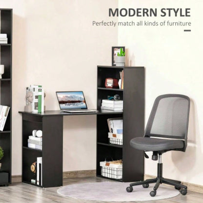 HOMCOM Modern Home Office Desk with 6 - Tier Storage Shelves, 47 Writing Table with Bookshelf, Black
