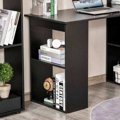 HOMCOM Modern Home Office Desk with 6 - Tier Storage Shelves, 47 Writing Table with Bookshelf, Black