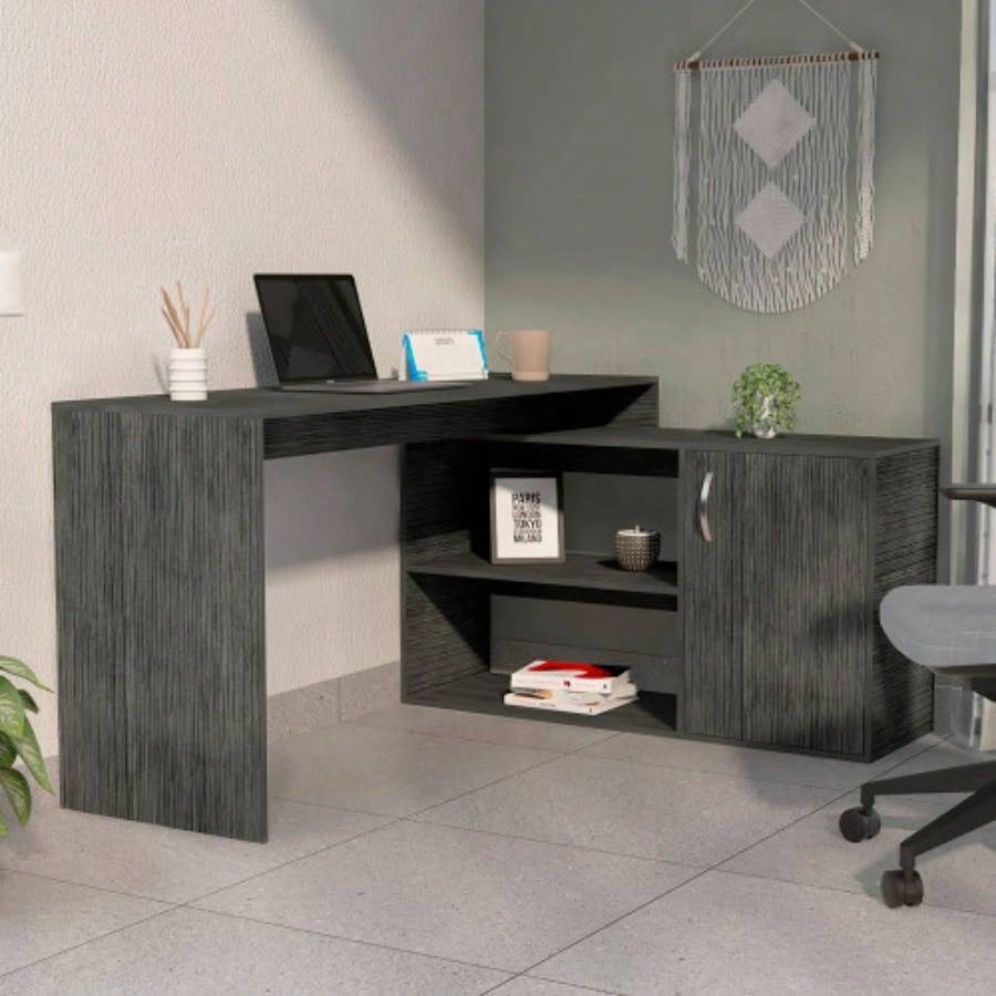 Smokey Oak 2 - Shelf L - Shaped Office Desk