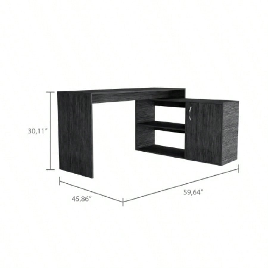 Smokey Oak 2 - Shelf L - Shaped Office Desk
