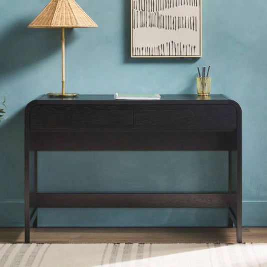Modern Curved Waterfall Desk with Drawers - Black