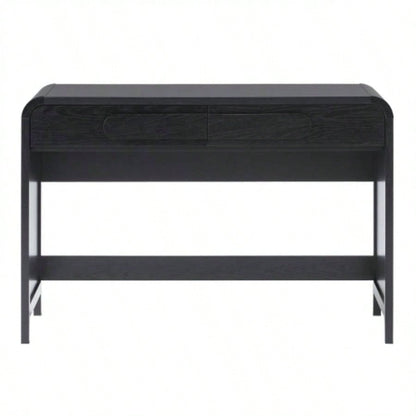 Modern Curved Waterfall Desk with Drawers - Black