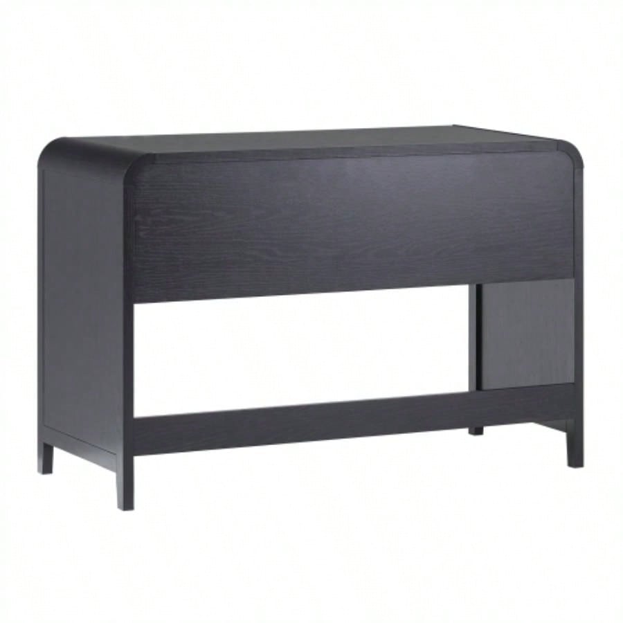 Modern Curved Waterfall Desk with Drawers - Black