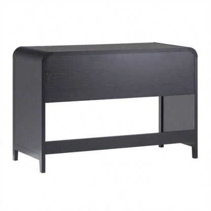 Modern Curved Waterfall Desk with Drawers - Black