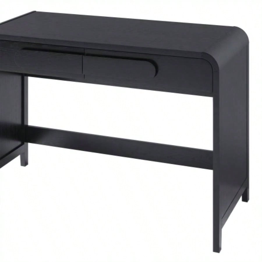 Modern Curved Waterfall Desk with Drawers - Black