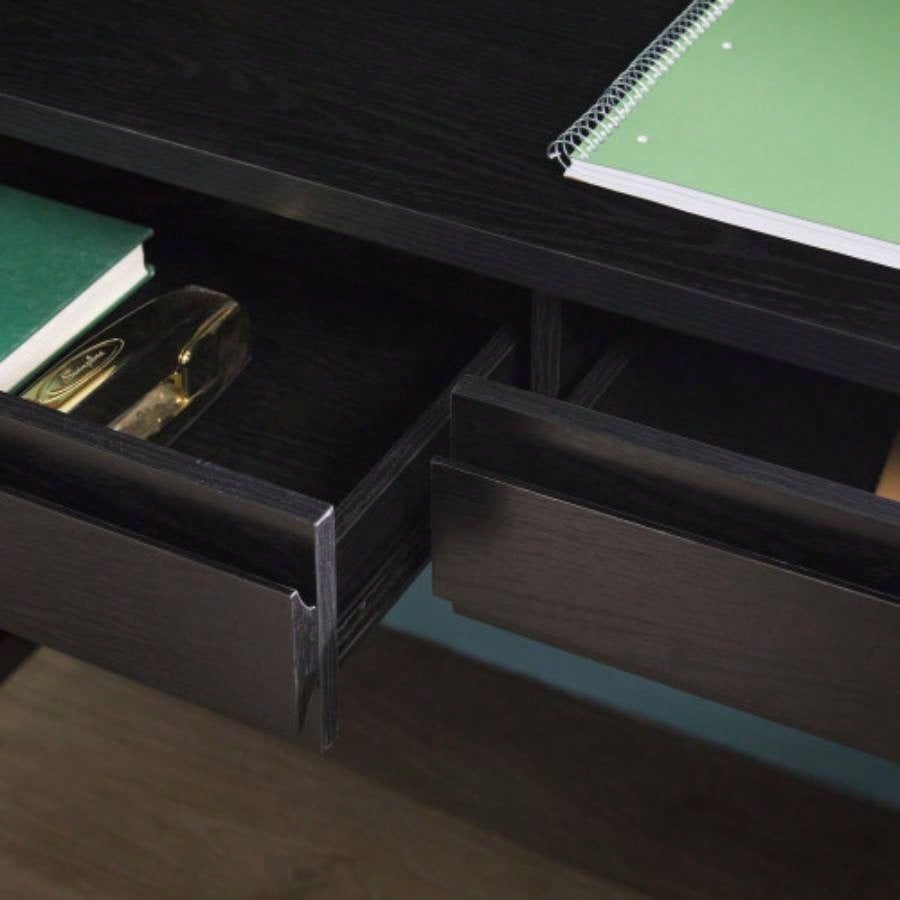 Modern Curved Waterfall Desk with Drawers - Black