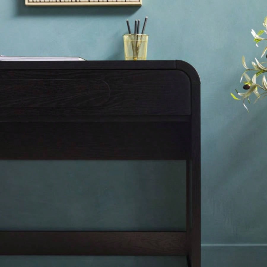 Modern Curved Waterfall Desk with Drawers - Black
