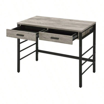 Light Weathered Oak and Black Writing Desk with 2 Drawers