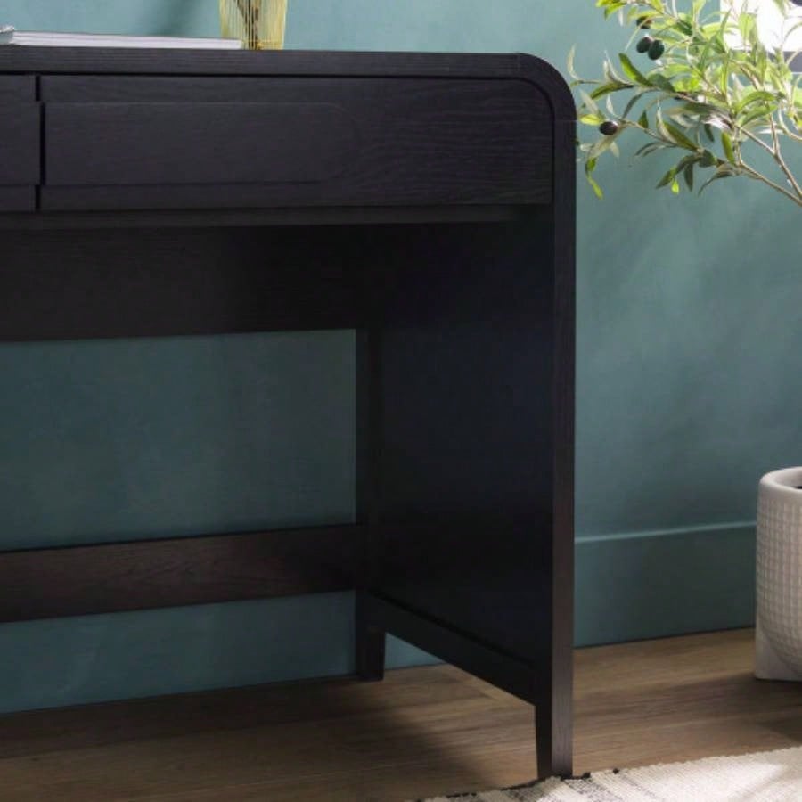 Modern Curved Waterfall Desk with Drawers - Black