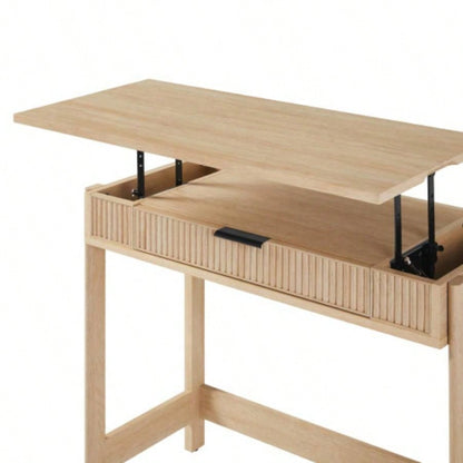 Transitional Reeded Lift - Top Desk with Drawer - Oak
